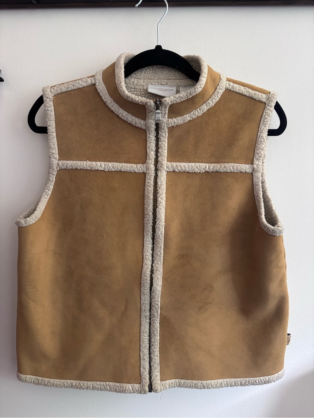 Liz Claiborne Cozy Tan & Cream Suede Shearling Zip-Up Vest Size Small